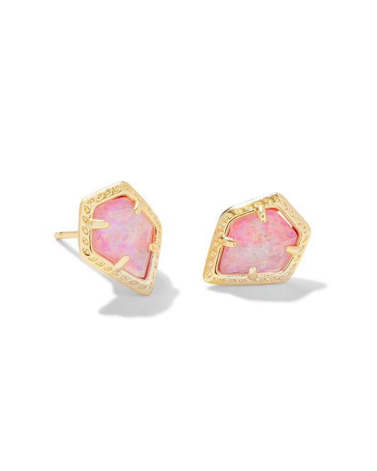 Framed Tessa Stud Earrings - Gold Luster Rose Pink Kyocera Opal - Southern Belle Boutique