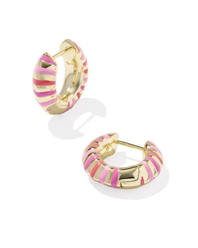 Mikki Enamel Huggie Earrings - Gold Pink Mix