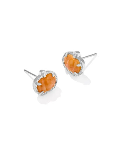 Pumpkin Stud Earrings - Silver Orange Mother Of Pearl - Southern Belle Boutique