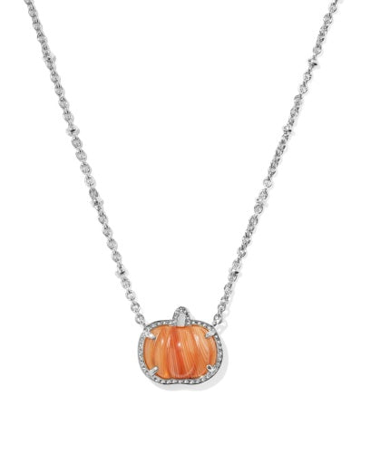 Pumpkin Short Pendant Necklace - Silver Orange Banded Agate - Southern Belle Boutique