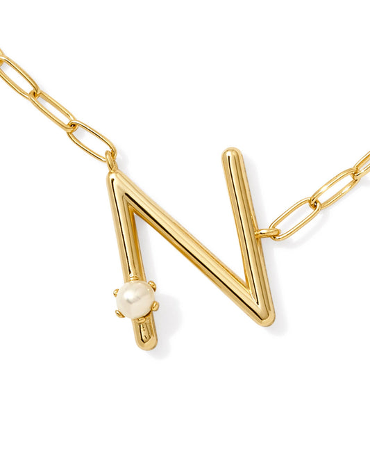 Pearl Initial N Short Pendant Necklace - Gold - Southern Belle Boutique