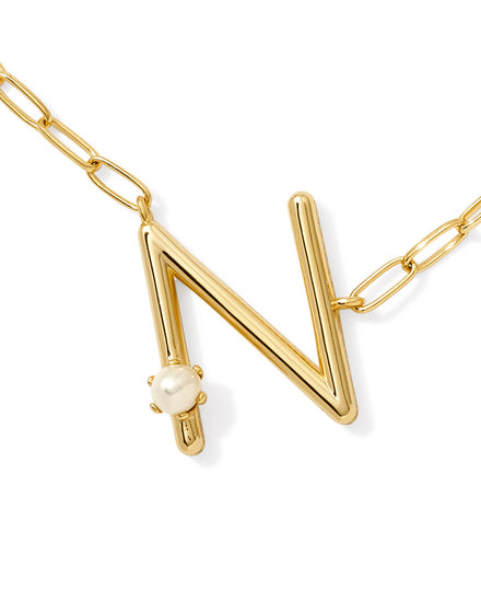 Pearl Initial N Short Pendant Necklace - Gold - Southern Belle Boutique
