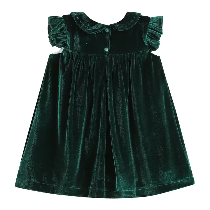 Green Velvet Flutter Sleeve Dress