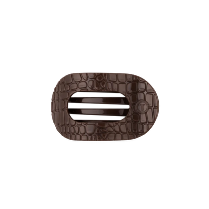 Small Flat Round Hair Clip - Brown Crocodile