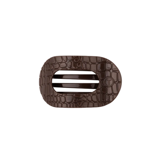 Small Flat Round Hair Clip - Brown Crocodile