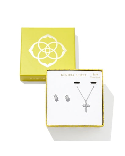 Cross Crystal And Cailin Crystal Gift Set - Silver White Cz