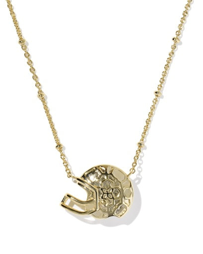 Football Helmet Short Pendant Necklace - Gold Ivory Mother Of Pearl