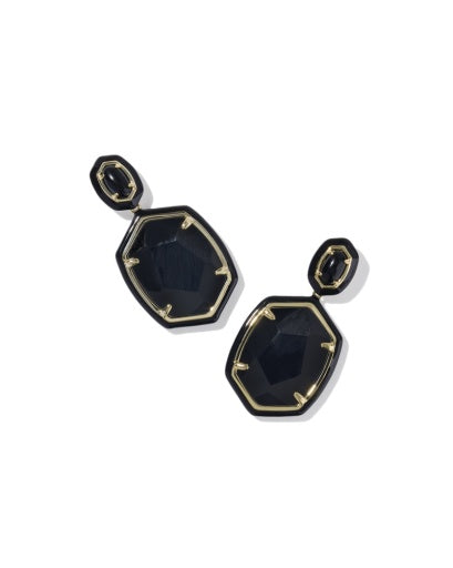 Daphne Enamel Frame Drop Earrings - Gold Black Agate