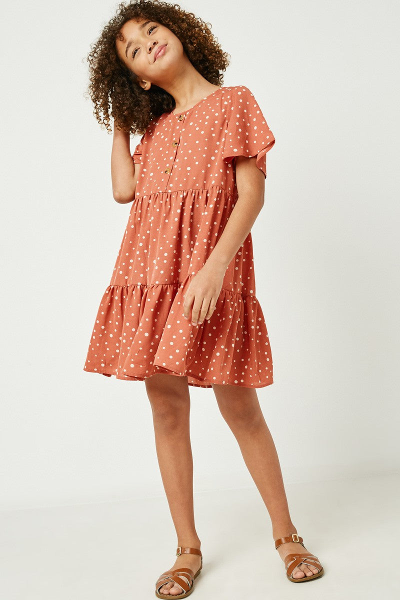 Mauve Polka Dot Button Detail Mini Dress