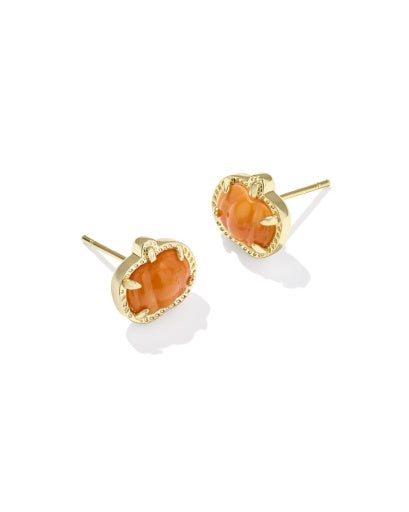Pumpkin Stud Earrings - Gold Orange Mother Of Pearl - Southern Belle Boutique