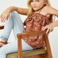 Coral Smocked Floral Print Ruffle Top