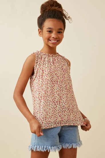 Girls Ruffle Detail Ditsy Tank - Southern Belle Boutique