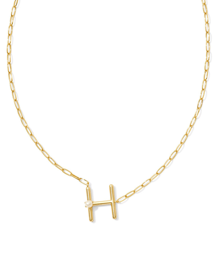 Pearl Initial H Short Pendant Necklace - Gold