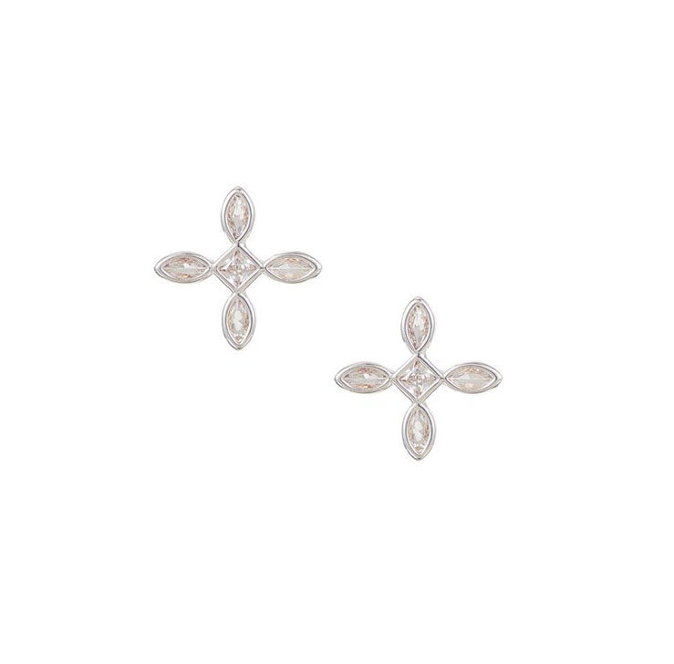 Radiant Cross Stud Earrings in Clear Crystal/Silver - Southern Belle Boutique