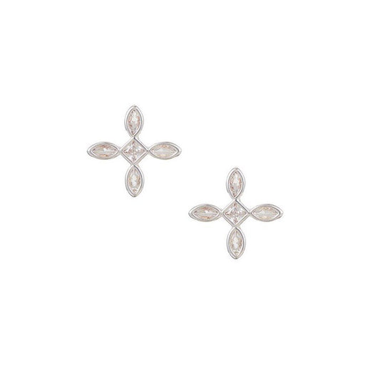 Radiant Cross Stud Earrings in Clear Crystal/Silver - Southern Belle Boutique