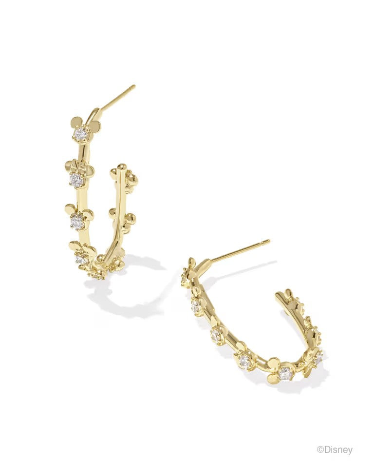 Disney - Kendra Scott Gold Mickey Mouse and Minnie Mouse Hoop Earrings in White CZ