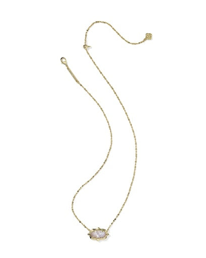 Elisa Scallop Frame Short Pendant Necklace Gold Light Pink Iridescent Abalone - Southern Belle Boutique