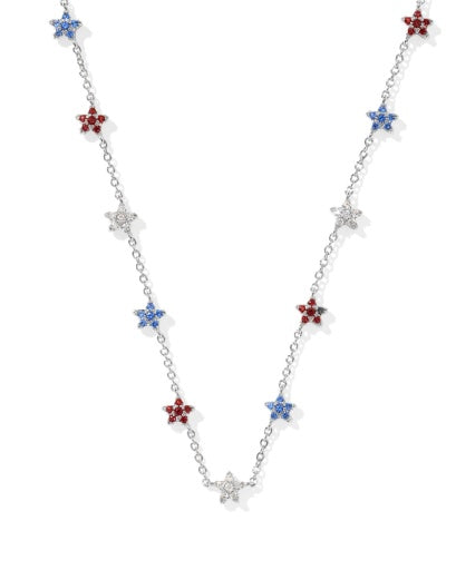 Sierra Star Crystal Strand Necklace - Silver Red White Blue Mix