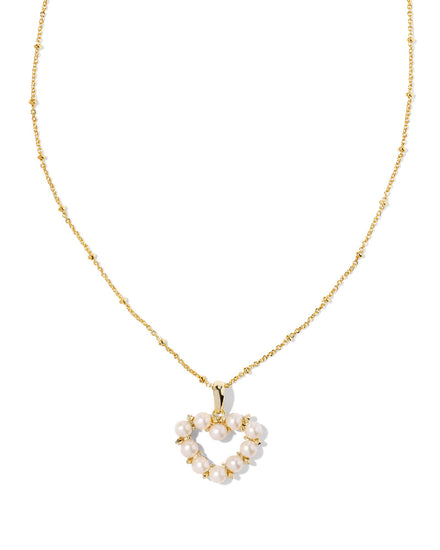 Ashton Heart Short Pendant Necklace Gold White Pearl - Southern Belle Boutique