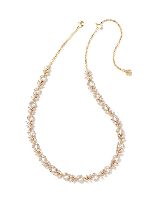 Rosalie Tennis Necklace - Gold White Crystal