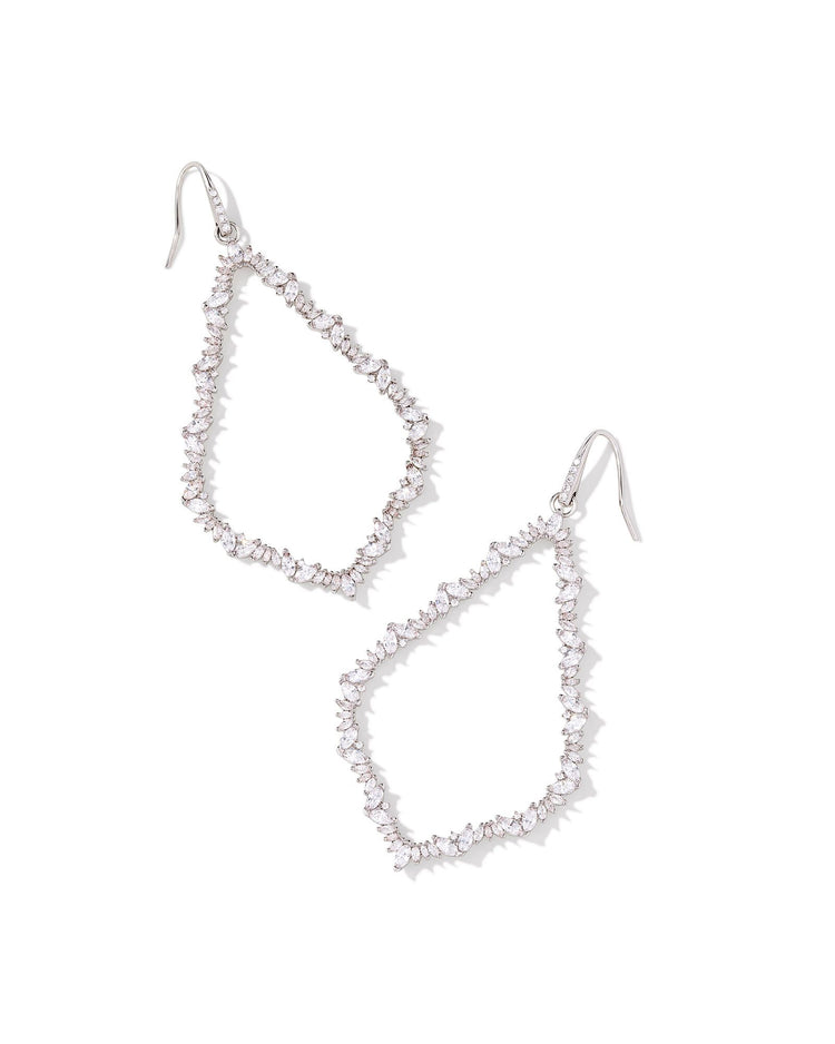 Sophee Crystal Open Frame Earrings - Silver White Crystal