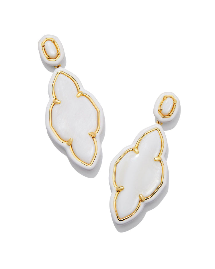 Abbie Enamel Frame Statement Earrings Gold White Mother Of Pearl