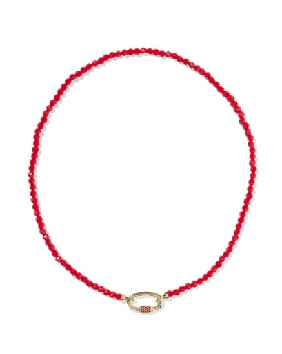 Emery Beaded Strand Necklace - Gold Red Glass