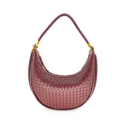 Burgundy Woven Vegan Leather Saddle Bag