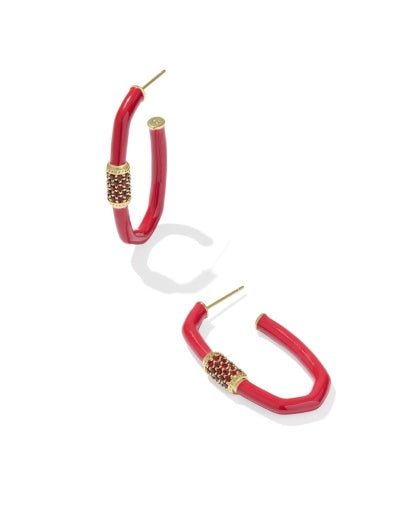 Emery Large Enamel Hoop Earrings - Gold Red Mix