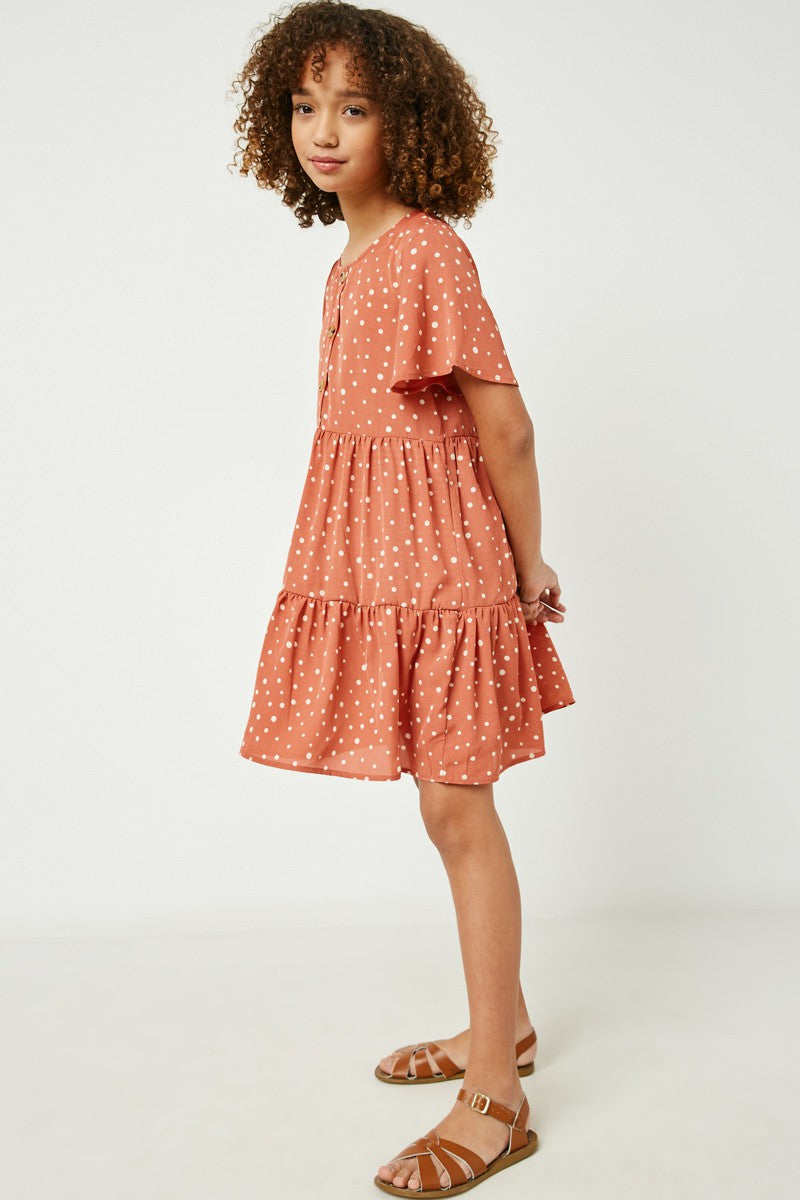 Mauve Polka Dot Button Detail Mini Dress