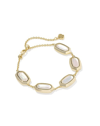Elaina Bezel Delicate Chain Bracelet Gold Ivory Mother Of Pearl