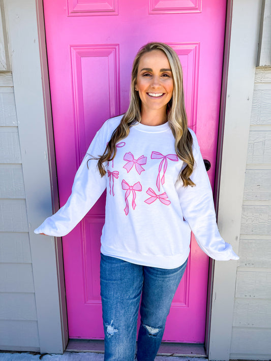 Pink Bow Sweatshirt - PreOrder - Southern Belle Boutique