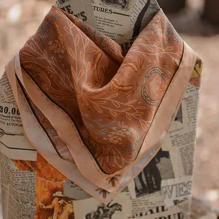 Western Harvest in Dusty Rose Silk Cowgirl Wild Rag Scarf - Southern Belle Boutique
