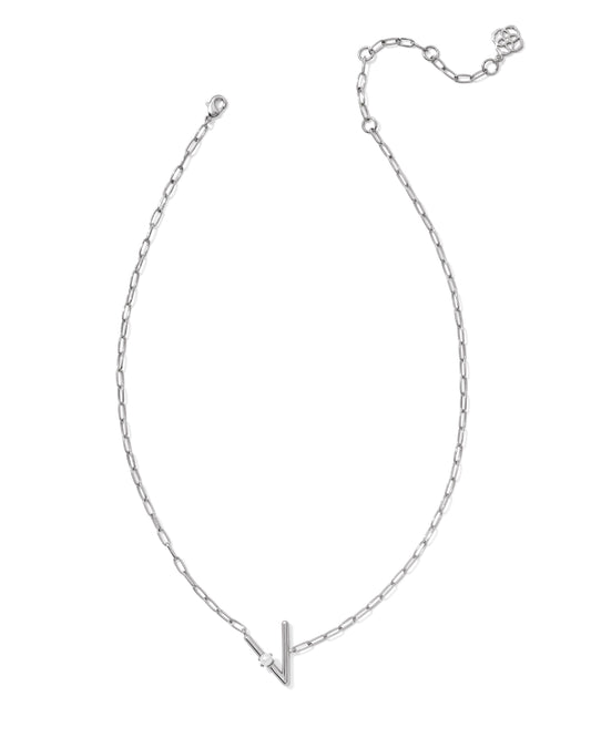 Pearl Initial V Short Pendant Necklace - Silver - Southern Belle Boutique
