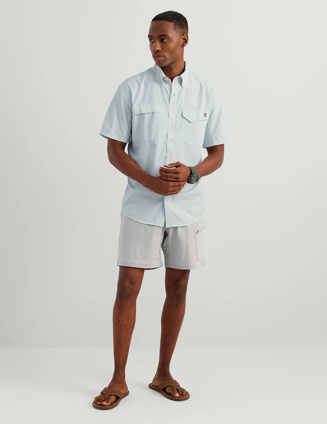 Tide Point Short Sleeve Button-Down - Heron Blue - Southern Belle Boutique