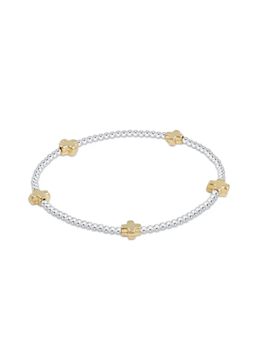 Signature Cross Small Sterling Mixed Metal Pattern 2mm Bead Bracelet - Gold - Southern Belle Boutique