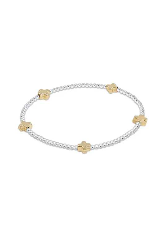 Signature Cross Small Sterling Mixed Metal Pattern 2mm Bead Bracelet - Gold - Southern Belle Boutique