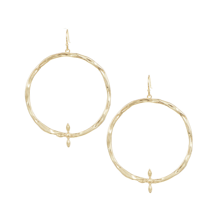 Radiant Cross Hoop Earrings - Gold