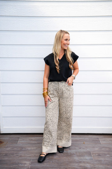 Leopard Straight Leg Cuffed Jeans
