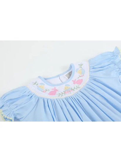 Lt Blue Easter Smocked Dress - Southern Belle Boutique