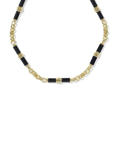 Bree Beaded Link And Chain Necklace - Gold Black Agate - Southern Belle Boutique