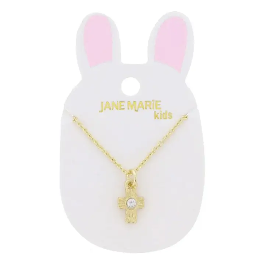 Kids 14" Gold Starburst Cross with Center Crystal Necklace - Southern Belle Boutique