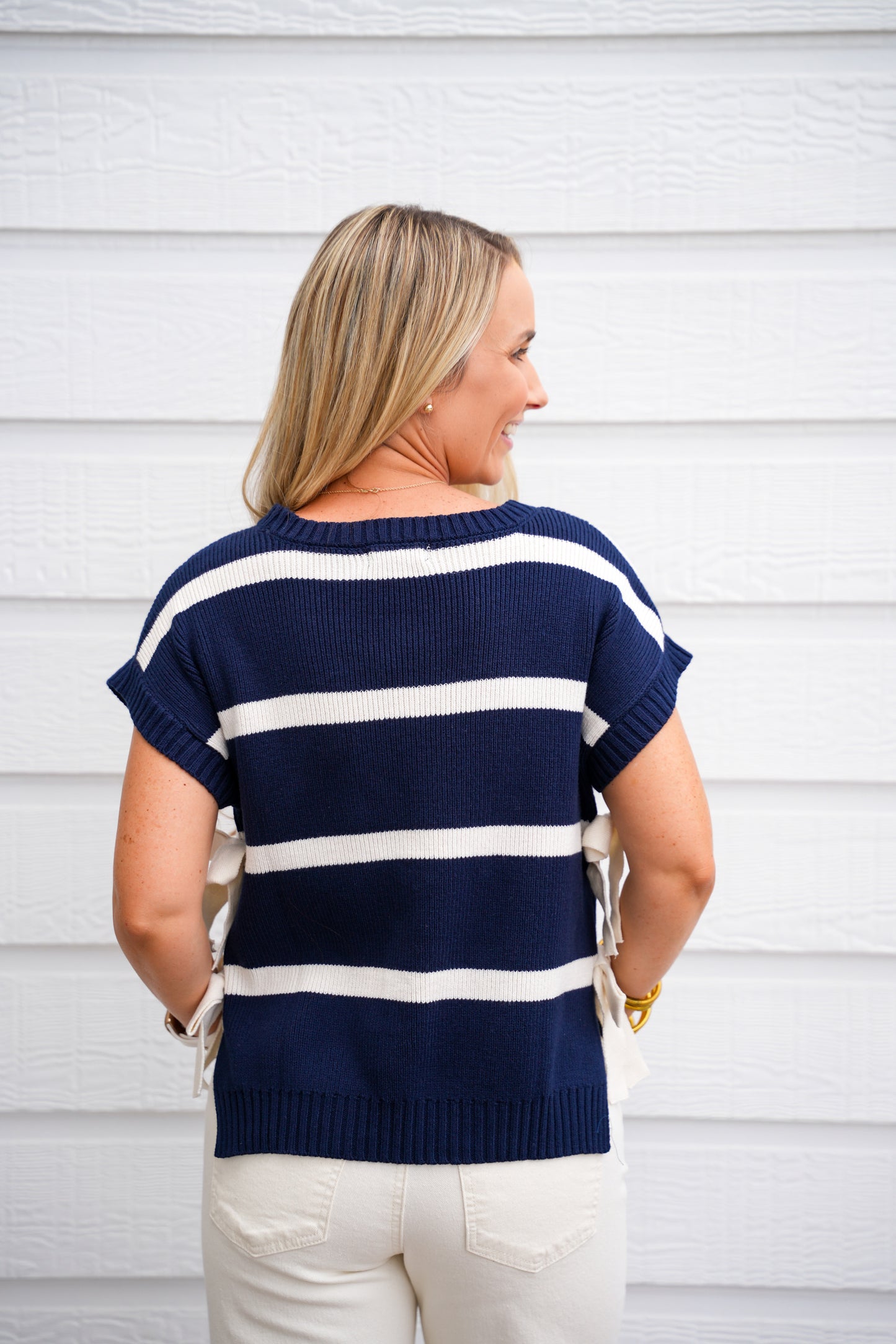 Navy Striped Bow Sweater