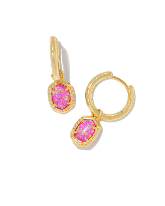 Daphne Framed Huggie Earrings - Gold Magenta Kyocera Opal - Southern Belle Boutique