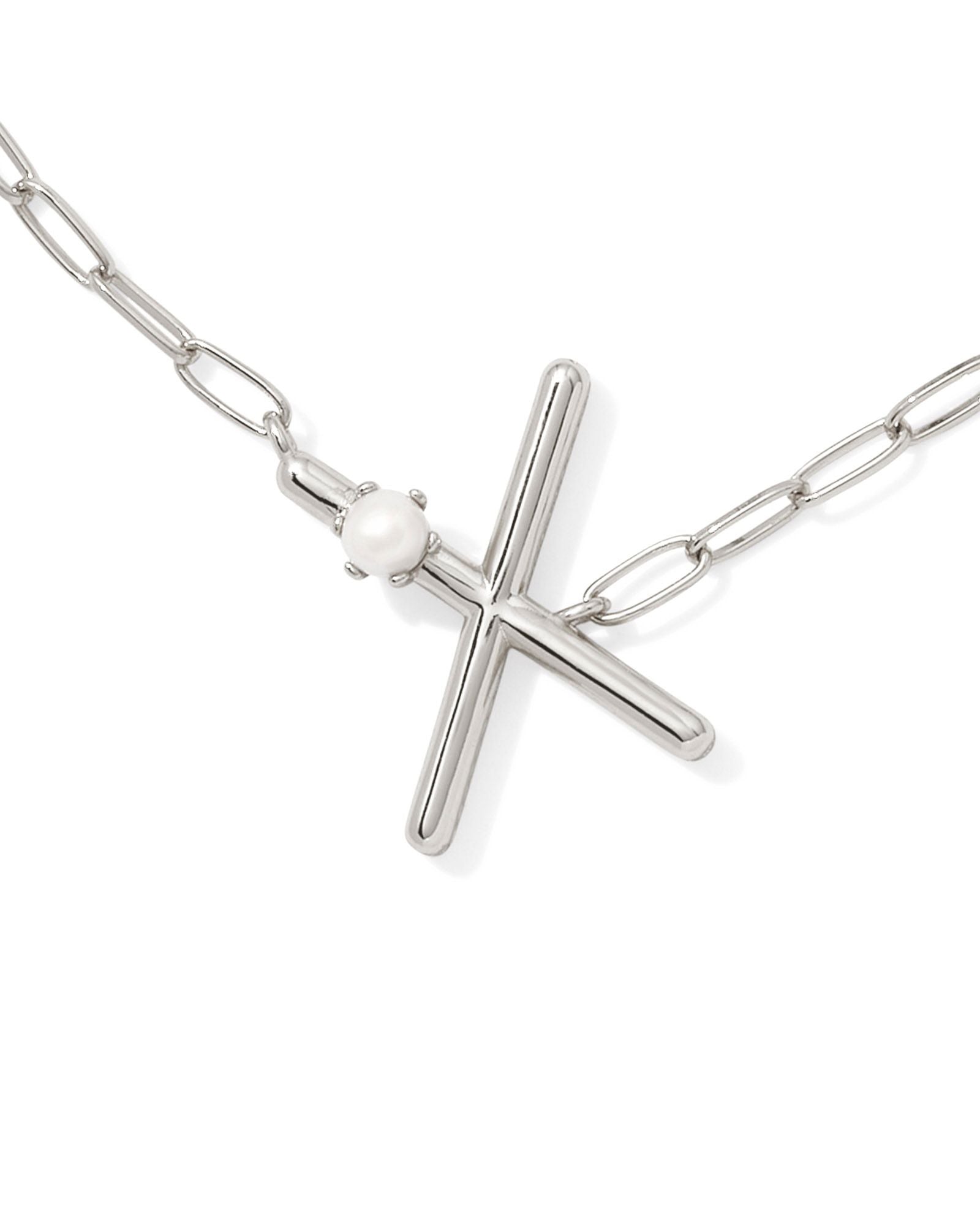 Pearl Initial X Short Pendant Necklace - Silver - Southern Belle Boutique