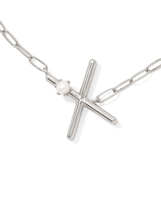 Pearl Initial X Short Pendant Necklace - Silver - Southern Belle Boutique