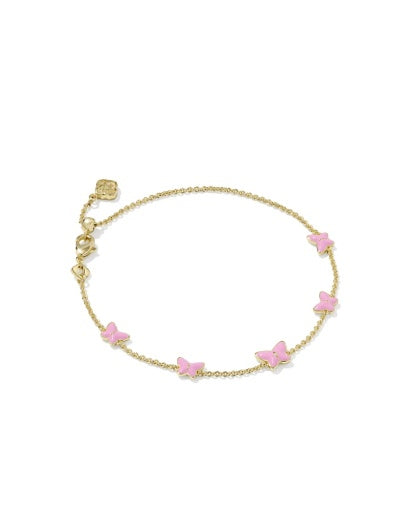 Lillia Butterfly Enamel Delicate Chain Bracelet Gold Pink Enamel