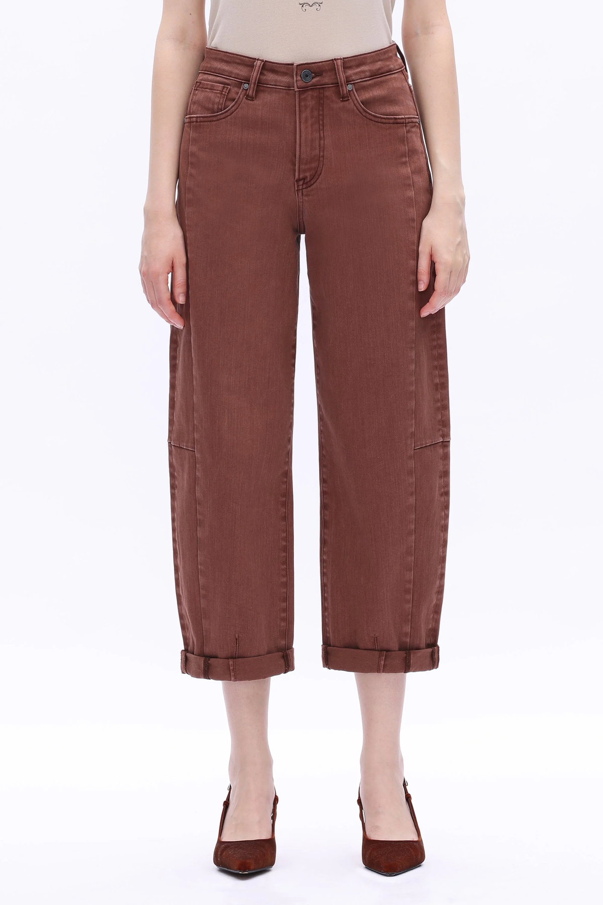High Rise Cuffed Barrel Jean - Espresso - Southern Belle Boutique