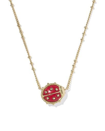 Ladybug Short Pendant Necklace Gold - Red Vermillion Magnesite - Southern Belle Boutique