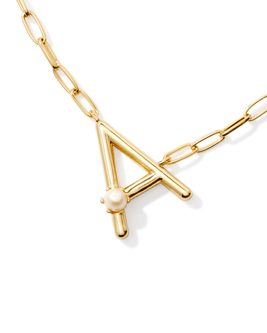 Pearl Letter A Short Pendant Necklace - Gold